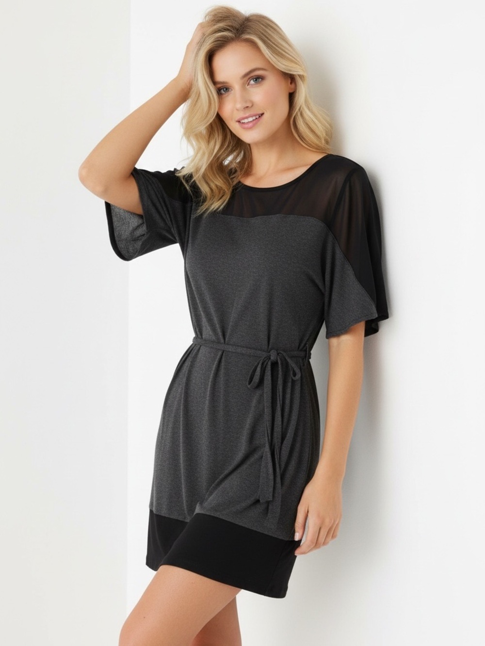White House Black Market Illusion Tunic with Tie S